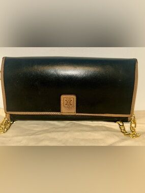 Vintage Celine Triomphe leather wallet with aftermarket chain